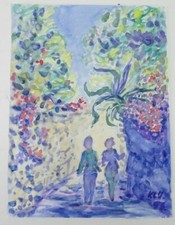 Wilhelm Klußmann Aquarell 1996 sig. A Walk in the Park 48x36cm N-1680