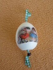 vintage Osterdeko Hängedeko Porzellan 2 Mädchen mit Hasen L ca 23 cm