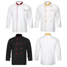 Unisex Kochjacke Langarm Kochmantel Zweireiher Kochkleidung für Chef Küche Hotel
