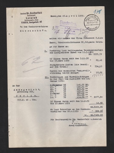 Essen brief 1939 justizrat - essen,,