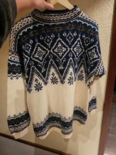 Einzelstück Handgestrickter Wollpullover Norwegischer Stil Unisex XXL