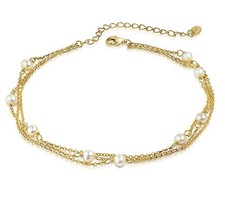 925 ECHT SILBER vergoldet *** SWZP Perlen Fußkette Fusskettchen 21-26 cm