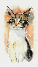 Original Aquarell einer roten Katze