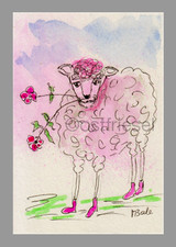 Original Aquarell, Schaf 