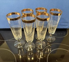 6 Kelchgläser Gläser Sektgläser 17,4 cm Goldrand Linien Quer Vintage Glas