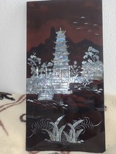 1 von 4 altes Holz Schellack-Bild Abalone Perlmutt Intarsi Asien 80,5×40,5cm RAR