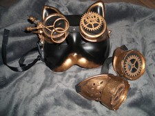 Gothic Steampunk Katzenmaske mit Brille und Zylinderbrille, ungetragen