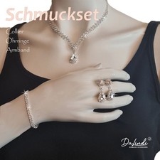 Schmuckset Damen Halskette Ohrringe Armband Strass Mode Schmuck  Braut Event
