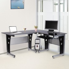 HOMCOM Computertisch Eckschreibtisch PC Tisch Bürotisch mit Sicherheitsglas Büro