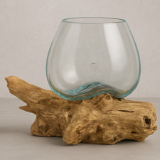 Geschmolzenes Glas auf Wurzelholz Vase Schale Deko Teak Wurzel Pflanzschale - B