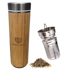 Thermo-Flasche Bambus mit Tee-Sieb Edelstahl Flasche Trinkflasche doppelwandig