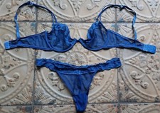 LASCANA - BH-Set- String/Slip - L - blau-transparent - durchsichtig - 75 C/80 B