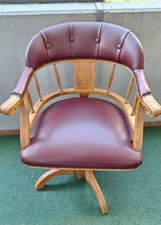 Holzdrehstuhl Eiche massiv gedrechselt 60er Jahre Unikat  Kunstlederbezug