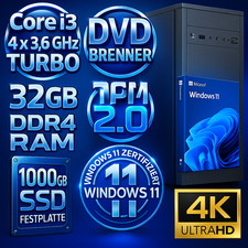 PC Windows 11 Pro | Intel 4x 3,6 GHZ | 32 GB RAM | 1000 GB SSD | DVD Brenner |
