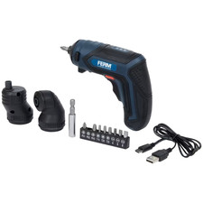 FERM Akkuschrauber 4V 1,5 Ah Beleuchtung USB C aufladbar inkl Aufsätze und Bits