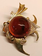 Brosche Silber Bernstein Fisch