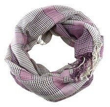 Schal in lila violett rosa beige kariert mit Fransen - Gr. 180 x 50 cm