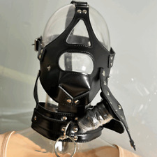 Bondage PU Leder Kopfhaube Kopf-Maske Fetisch Headgear Kapuze mit 6cm Plug BDSM