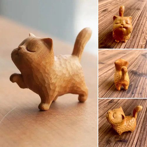 Holz katzenfigur miniatur - holz,