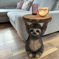 Beistelltisch, Nachttisch Faultier mit runder Baumscheibe in Holz Optik, OUTDOOR