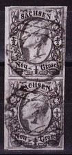 Sachsen Nr. 8 senkrechte Paar Nummernstempel 1 Trennstrich oben und unten!!!