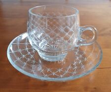 DDR 8 BOWLE-Gläser 8 Unterteller, Henkel-Tasse Kristallglas  Hand-Stern-Schliff