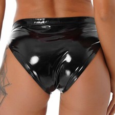 iEFiEL Sexy Damen Dessous Slips Glänzend Hotpants Leder String Tanga Bikini Pant