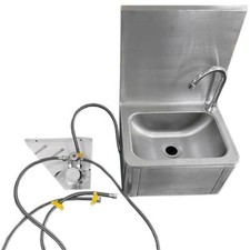 Handwaschbecken mit Fußbedienung Edelstahl Rückwand Gastro Waschbecken Becken 