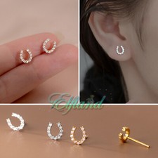 Echt 925 Sterling Silber *Ohrschmuck Ohrringe Ohrstecker * Hufeisen Glück Strass