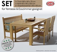 Teak Gartensitzgruppe Teakholz 2xSessel Tisch 180 cm Bank Gartenmöbel Esszimmer
