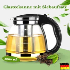 Teekanne Glas mit Sieb Edelstahl Filter Deckel Kanne Teebreiter Glaskanne 2,0 L