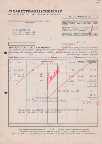 Rechnung cigaretten - rechnung,