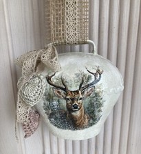 Große Shabby Vintage Deko Kuhglocke Hirsch Motive Handarbeit Upcycling -379