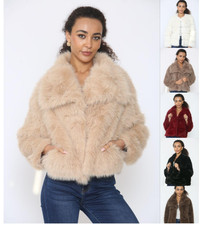 Damen Premium Kunstfell Mantel