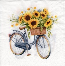 3 Servietten ~ Fahrrad, Blumen, Sonnenblumen ~ 33x33