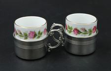 2x Kronester Espresso- / Mokkatassen im WMF Zinnhalter Rosen Motiv Goldrand