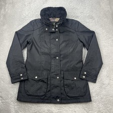 Vintage Barbour Damen Tartan Jacke Gr.M EU38 schwarz Regenparka Fell Kragen Coat