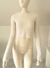 Pullover Zara S 36 Weiß Crop Kurz Bauchfrei Warm Zottelpullover