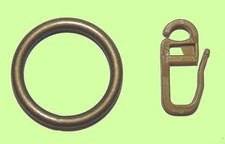 10 Gardinenringe Serie " Afrika " messing antik mit Faltenhaken für 16 mm Rohre