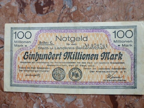 Gelsenkirchen notgeld 100 mio - gelsenkirchen,