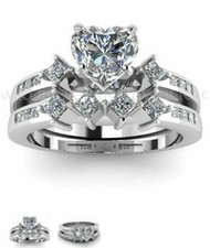 Herzförmiger 2,90 kt simulierter Diamant Ehering Set 14 kt Weißgold in...