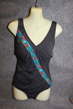 SCHWIMMANZUG BADEANZUG GRÖSSE 40 B-C GRAU MIT BUNTEM STREIFEN SCHAUMSTOFFKÖRBCHE