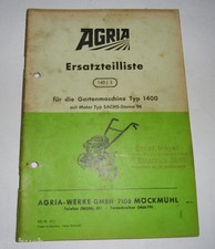 Ersatzteilliste 140/2 Agria für Gartenmaschine Type 1400 mit Sachs Stamo 96 1970