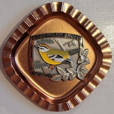 Wandteller Metall-Plakette Vögel Sommergoldhähnchen WF Hellertal bronze-farben