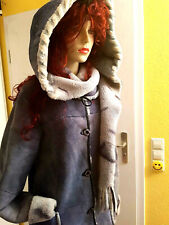 NEU TOSCANA echt Lamm Fell 38 M 40 Pelz Kapuze Mantel Jacke Shearling blau M022
