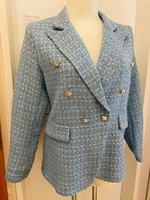Boucle' Blazer mit Goldfaden Gr.44  Blau ungefüttert NEU