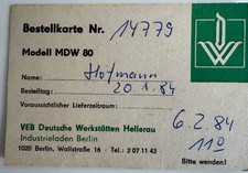 DDR Bestellkarte für eine Anbauwand