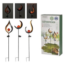 Solar Metall-Gartenstecker 18x90 cm LED Glaskugel Gartendeko Mond Tropfen Flamme