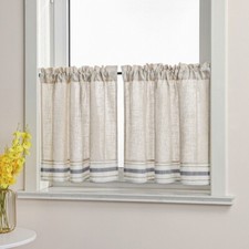 2er Scheibengardinen Landhausstil Bistrogardinen Küche Vorhang Leinen Kurzstores