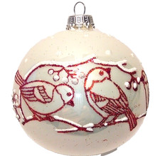 KREBS-GLAS Lauscha " Eine Weihnachtskugel Ø 8 cm creme Glanz im Vogel-Design